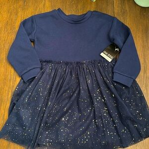 NWT Ok!e dokie blue sweater dress with sparkly blue gold tool layer